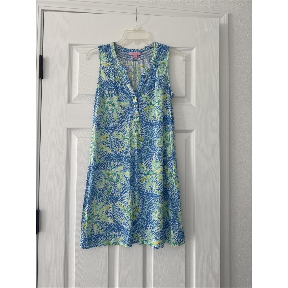 Lilly Pulitzer Essie Shift Henley Dress XS Tropic Like It's Hot Bennet Blue EUC